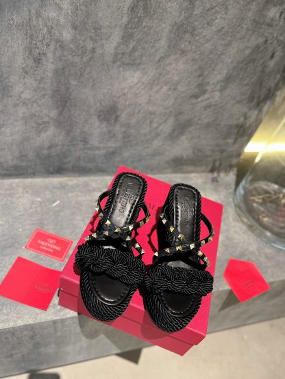 VALENTINO Studded Rope Woven Wedge Sandals