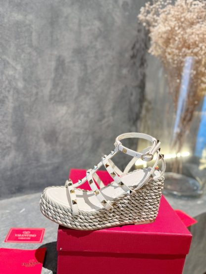 VALENTINO Studded Rope Woven Wedge Sandals - Image 4