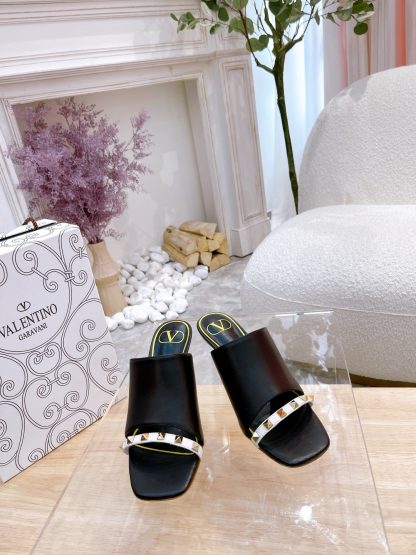 VALENTINO square toe rivet elegant sandals high heels - Image 4
