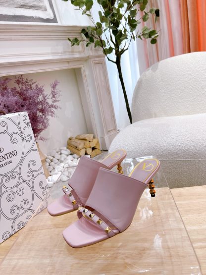 VALENTINO square toe rivet elegant sandals high heels