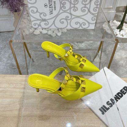 VALENTINO Gold Large Rivet Fashion High-end Sandals High Heels - Image 4