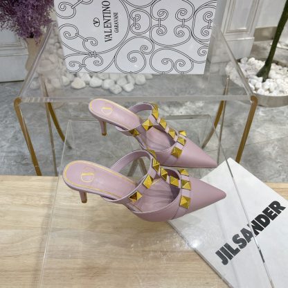 VALENTINO Gold Large Rivet Fashion High-end Sandals High Heels - Image 4