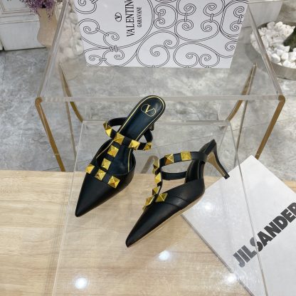 VALENTINO Gold Large Rivet Fashion High-end Sandals High Heels - Image 4