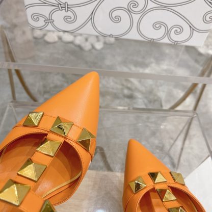 VALENTINO Gold Large Rivet Fashion High-end Sandals High Heels - Image 4