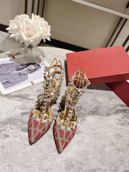 VALENTINO Gold Studded High Fashion High Heels - Image 4
