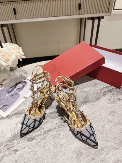 VALENTINO classic gold rivet temperament high heels - Image 4