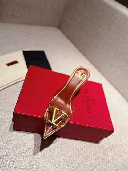 VALENTINO Fashion V Buckle Transparent Film Sandals High Heels - Image 4