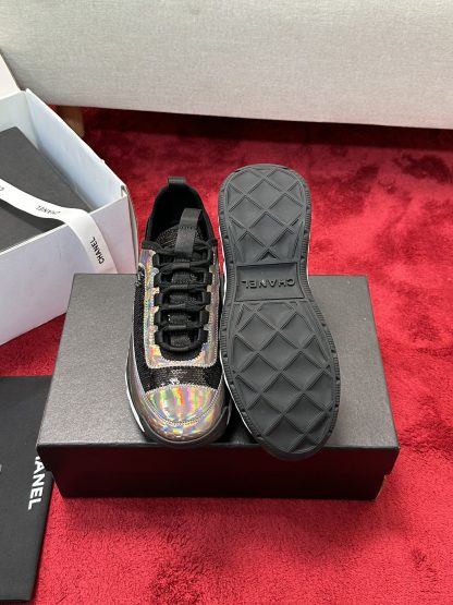 Chanel black mixed sequin craft embroidery style all-match casual sports shoes for men and women - Image 4