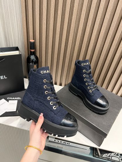 Chanel autumn and winter new dark blue strap design non-slip boots - Image 2