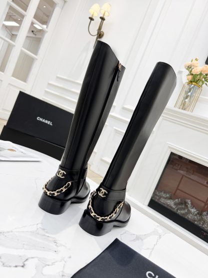 Chanel black new height-enhancing slimming and versatile side zipper high boots with heel height 2.5cm - Image 3