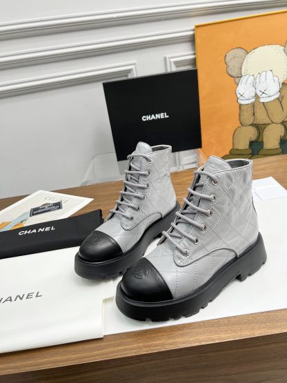Chanel autumn and winter electric embroidery diamond blue-gray wear-resistant and non-slip Martin boots - Image 3