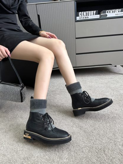 Chanel black and gray autumn and winter hit fashionable simple boots - Image 3