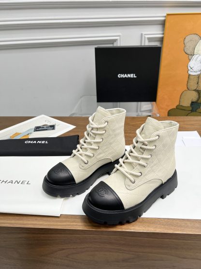 Chanel autumn and winter electric embroidery diamond beige wear-resistant and non-slip Martin boots - Image 3