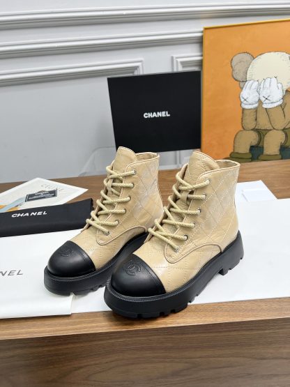 Chanel autumn and winter electric embroidery diamond apricot wear-resistant and non-slip Martin boots - Image 3