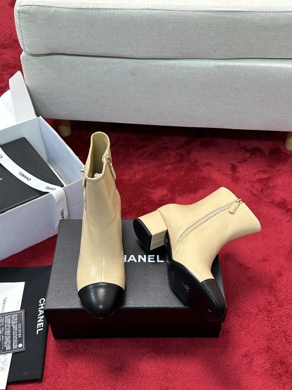 Chanel's new simple, stylish and versatile comfortable apricot short boots with a heel height of 5cm - Image 4