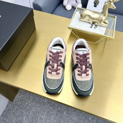 Chanel Classic Fashion Green and Pink Casual Sneakers - Image 4