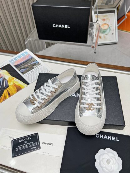 Chanel high-end custom silver classic comfortable casual shoes - Image 4