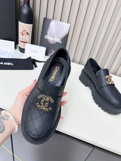 Chanel black electric show diamond style imported leather loafers - Image 4