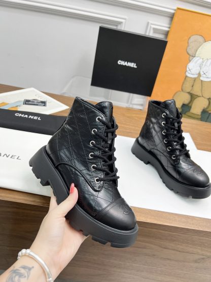 Chanel autumn and winter new black electric embroidery diamond shiny wrinkled leather Martin boots - Image 4