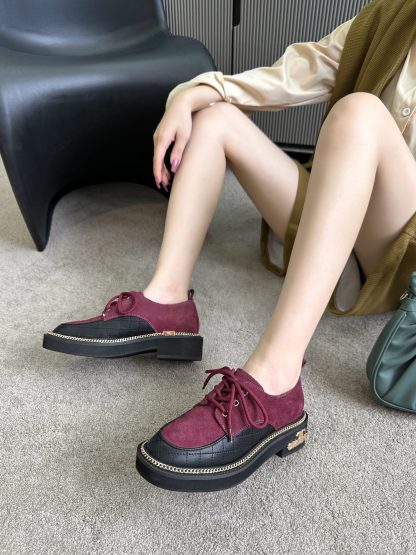 Chanel autumn and winter red fashionable simple leather loafers - Image 4