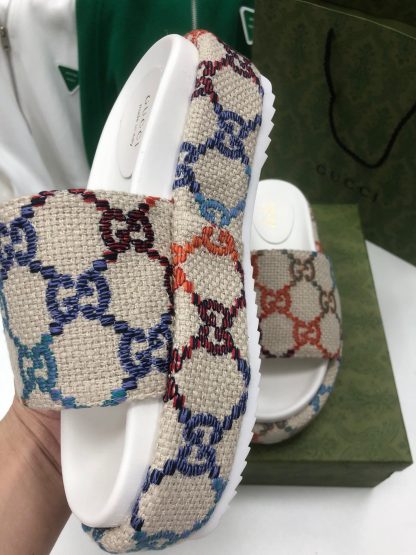 Gucci Multicolor Linen Women's Platform Slippers - Image 4