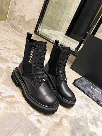 Chanel black matte autumn and winter new handsome fashion luxury letter knight Martin boots - Image 3
