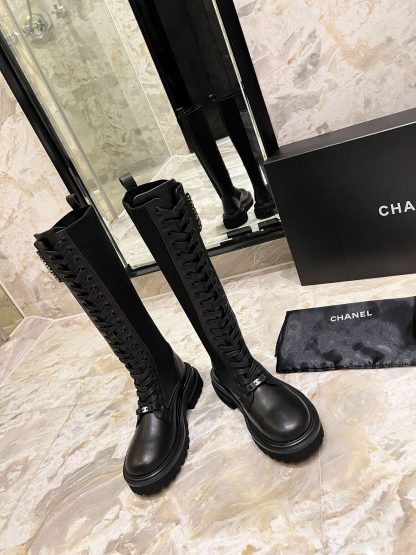 Chanel autumn and winter new handsome black matte letter knight boots - Image 3
