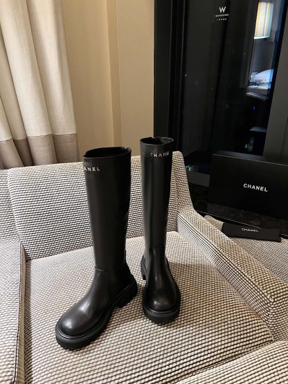 Chanel autumn and winter new handsome black personality stunning letter knight boots - Image 3