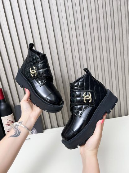Chanel autumn and winter new black shiny light show diamond style leather boots - Image 4