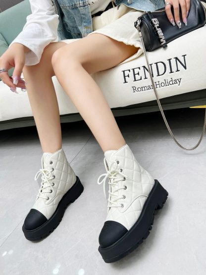 Chanel autumn and winter new white and black electric show diamond style leather boots - Image 4