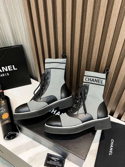 Chanel Grey Thick Sole Super Comfortable Biker Boots - Image 4