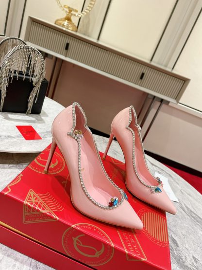 Christian Louboutin wave patent leather crystal chain high heels - Image 4