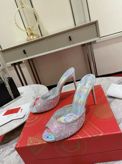 Christian Louboutin Vintage Peep-toe Crystal High Heels - Image 4