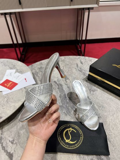 ChristianLouboutin cross strap fish mouth diamond sandals high heels - Image 4