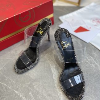 ChristianLouboutin transparent one-strap diamond sandals high heels