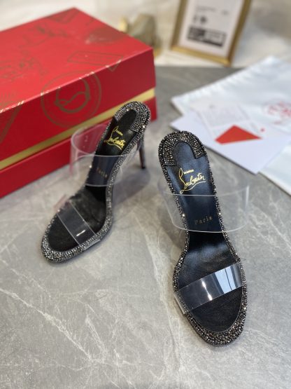ChristianLouboutin transparent one-strap diamond sandals high heels