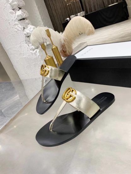 Gucci Double G buckle ribbon square toe flat slides - Image 5