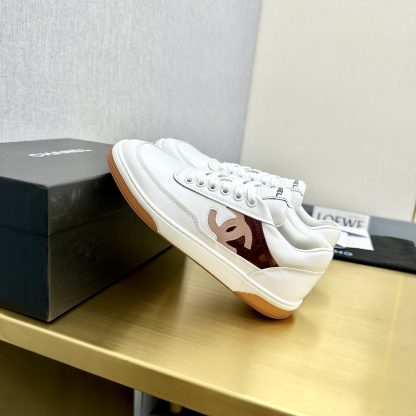 Chanel classic design white and brown mixed casual sneakers - Image 4