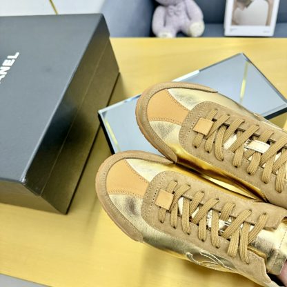 Chanel golden brown mix classic fashion casual sneakers - Image 4