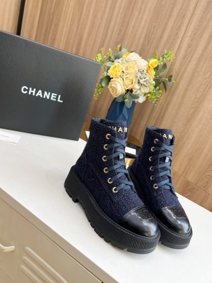 Chanel blue lace-up design non-slip wear-resistant boots - Image 2