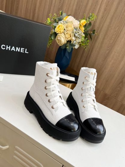 Chanel white lace-up design non-slip wear-resistant boots - Image 2