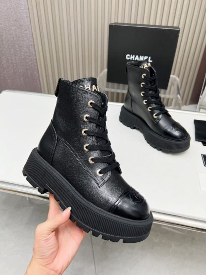 Chanel black strap design non-slip wear-resistant leather boots - Image 4