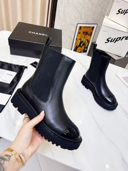 Chanel double-sided elastic design convenient leather black boots - Image 3