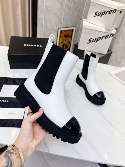 Chanel double-sided elastic design convenient leather white boots - Image 4
