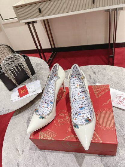 Christian Louboutin wavy patent leather crystal chain high heels - Image 4
