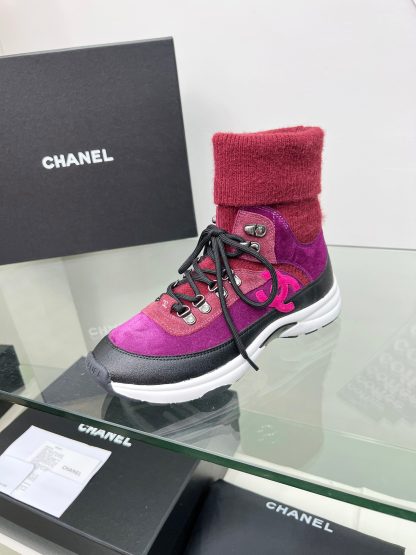 Chanel pink mix and match socks leather casual sneakers - Image 4