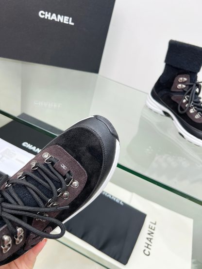 Chanel black and brown mixed socks leather casual sneakers - Image 2