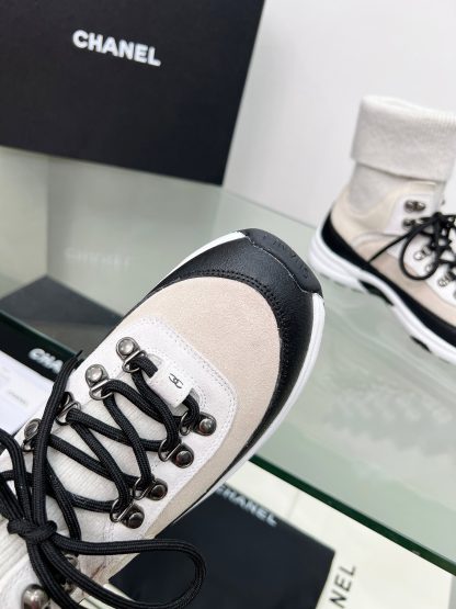 Chanel apricot black mixed socks leather casual sneakers - Image 3