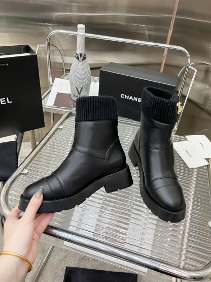 Chanel black autumn and winter leather boots - Image 4