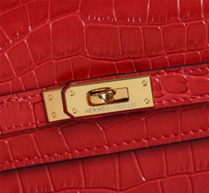 Hermès Red Mini Second Generation Kelly Crocodile Pattern Crossbody Bag Size: 25cm+9cm+18cm - Image 4